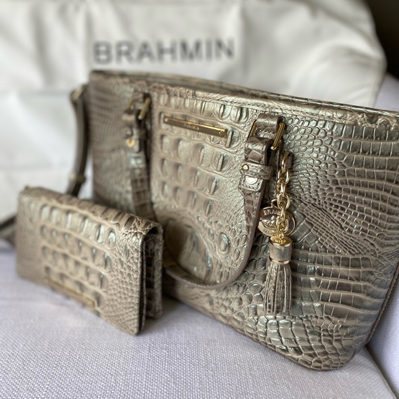 Brahmin Metallic Crocodile Embossed Mini Asher and Wristlet. - Picture 6 of 7